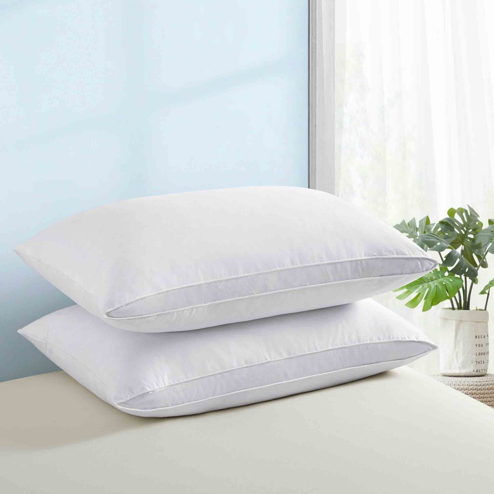 2 Pack Gusseted Goose Feather Down Bed Pillows King Size Pillows