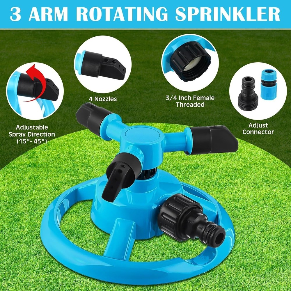 2 Pack Garden Sprinklers 360° Rotating Lawn Watering System Adjustable Coverage