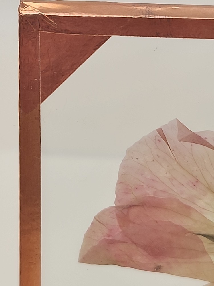 Copper Foiled Frame/Pressed & Dried Flowers Between Glass Coasters