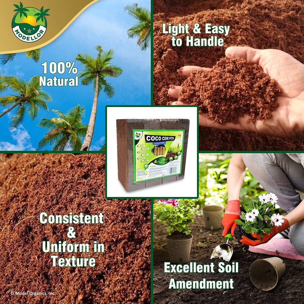 4 Bricks 5 lb Premium Super Washed Coco Coir, Yields 9 gallons, Seed Starter,...
