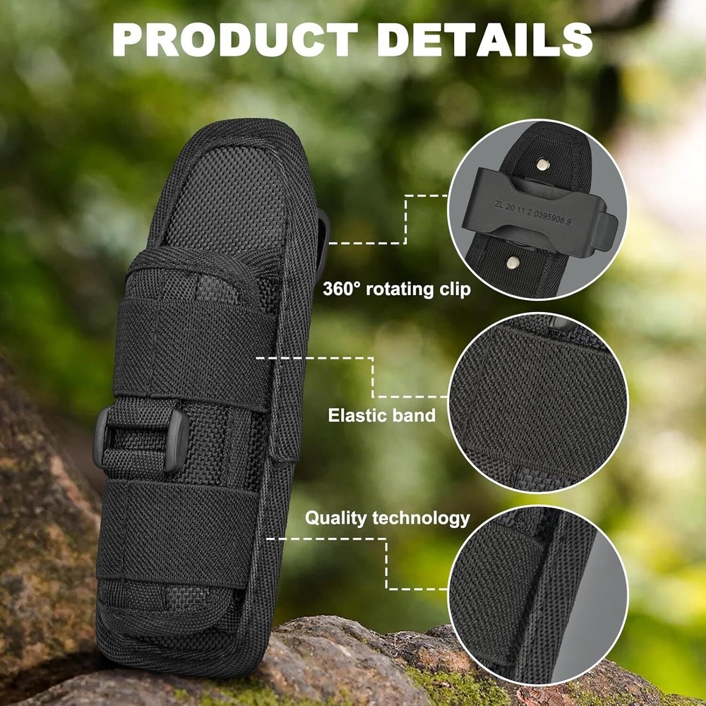 3Pcs Tactical Flashlight Holster Adjustable Torch Carry Case with 360° Rotatable