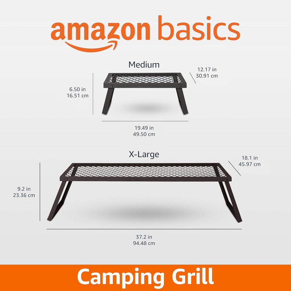 Basic Products Heavy Duty Portable Camping Grill for Campfire Cooking, Black