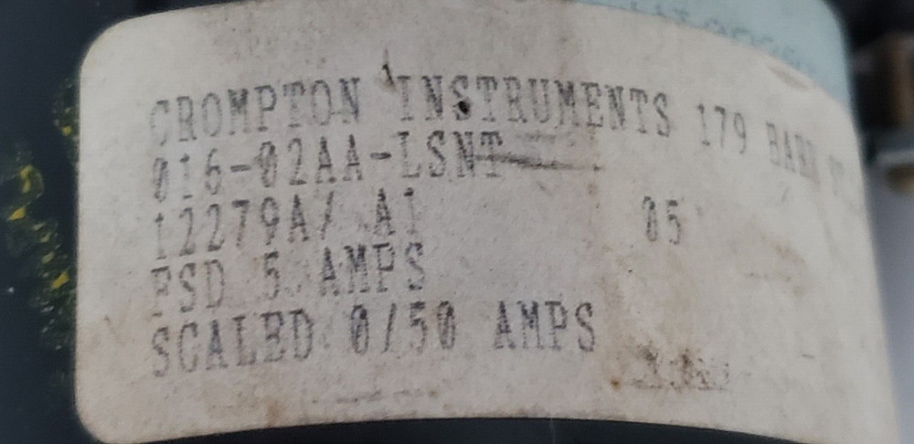 CROMPTON 016-02AA-LSNT PANEL METER, 0-50 A-C AMPERES, NNB