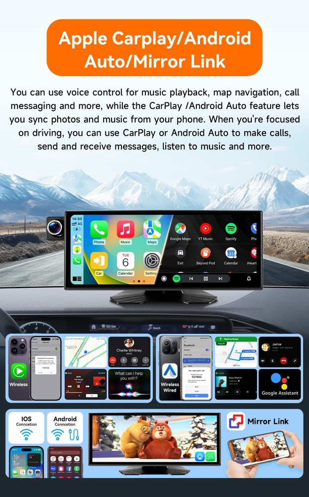 Android Auto Car Play 11.4" Touch Screen Android 14 8 Core 64GB GPS BT5.0 GPS FM
