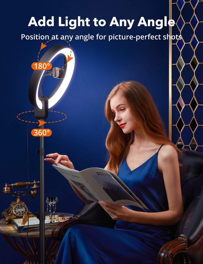 TaoTronics Ring Light 12'' Ring Light with 78'' Tripod Stand Dimmable LED