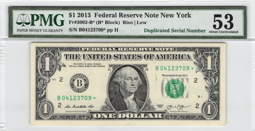 2013 $1 Star Note Duplicate Serial Error Pair TOP POP 53 66 PMG Highest Grade
