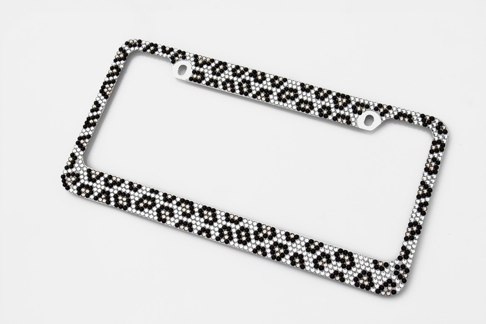 Bling Grey Leopard Diamond License Plate Frame