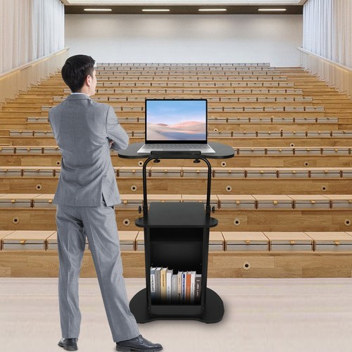 Multifunction Mobile Podium Desk Portable Sit to Stand Lectern Adjustment Height