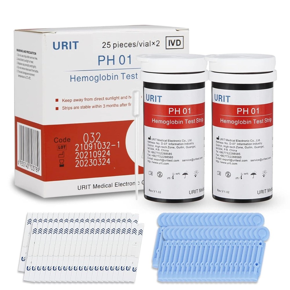 URIT Hemoglobin Test Meter (Meter is not Include 50 Test Strips with 50 Lacets.