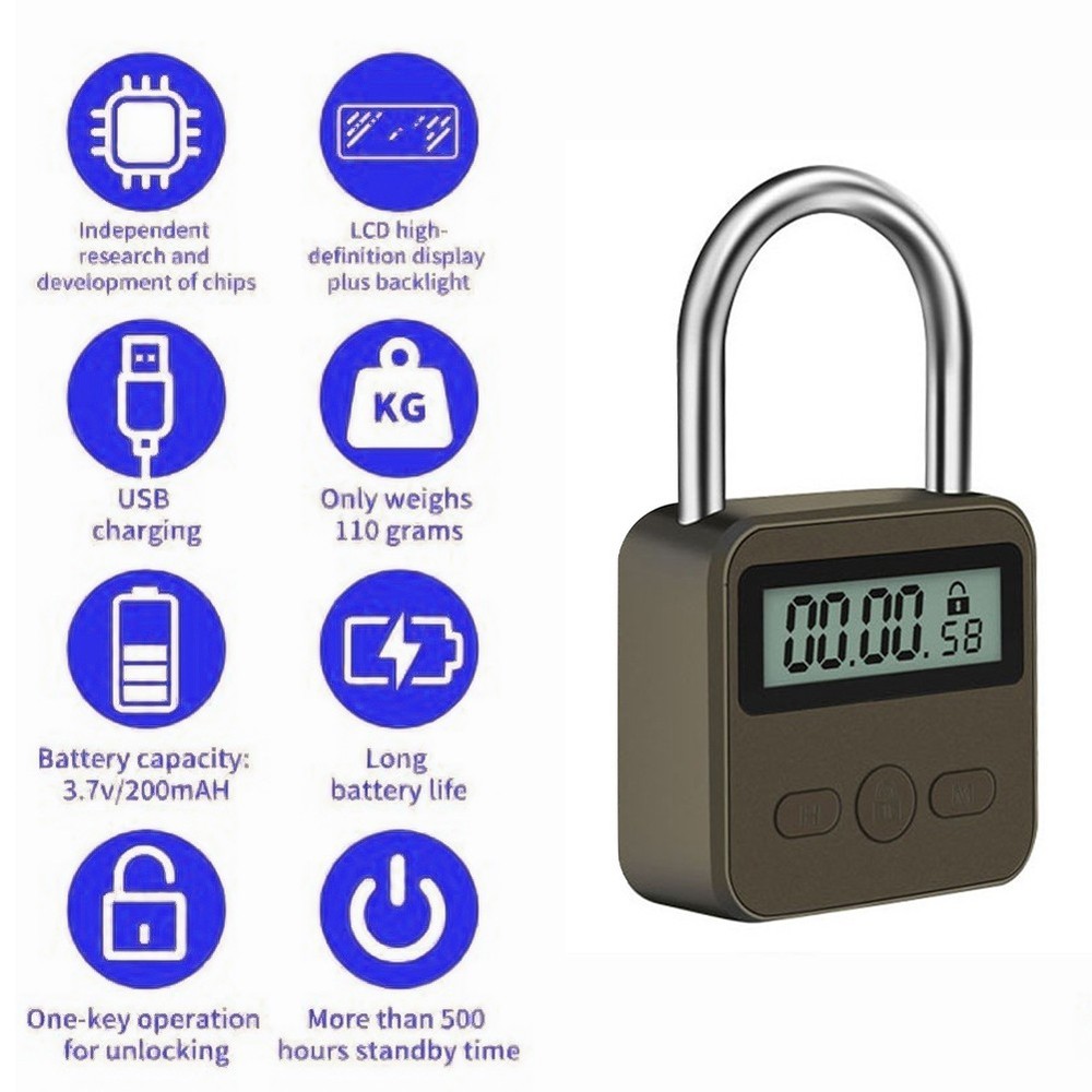 Multifunction Timer Padlock LCD Display Time Lock For Travel Waterproof