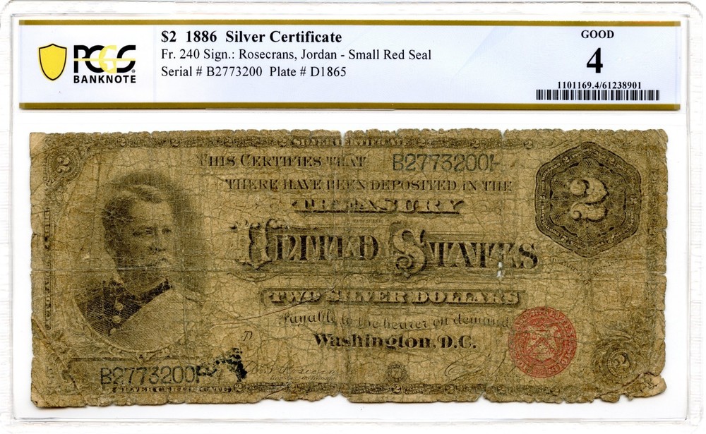 1886 $2 Silver Certificate Fr#240 PCGS G-4 General Hancock