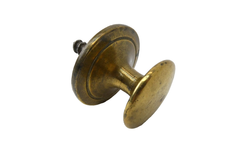Antique Brass Cabinet Knob Pull Round Back Plate Single Screw Drawer Pull 1.75”