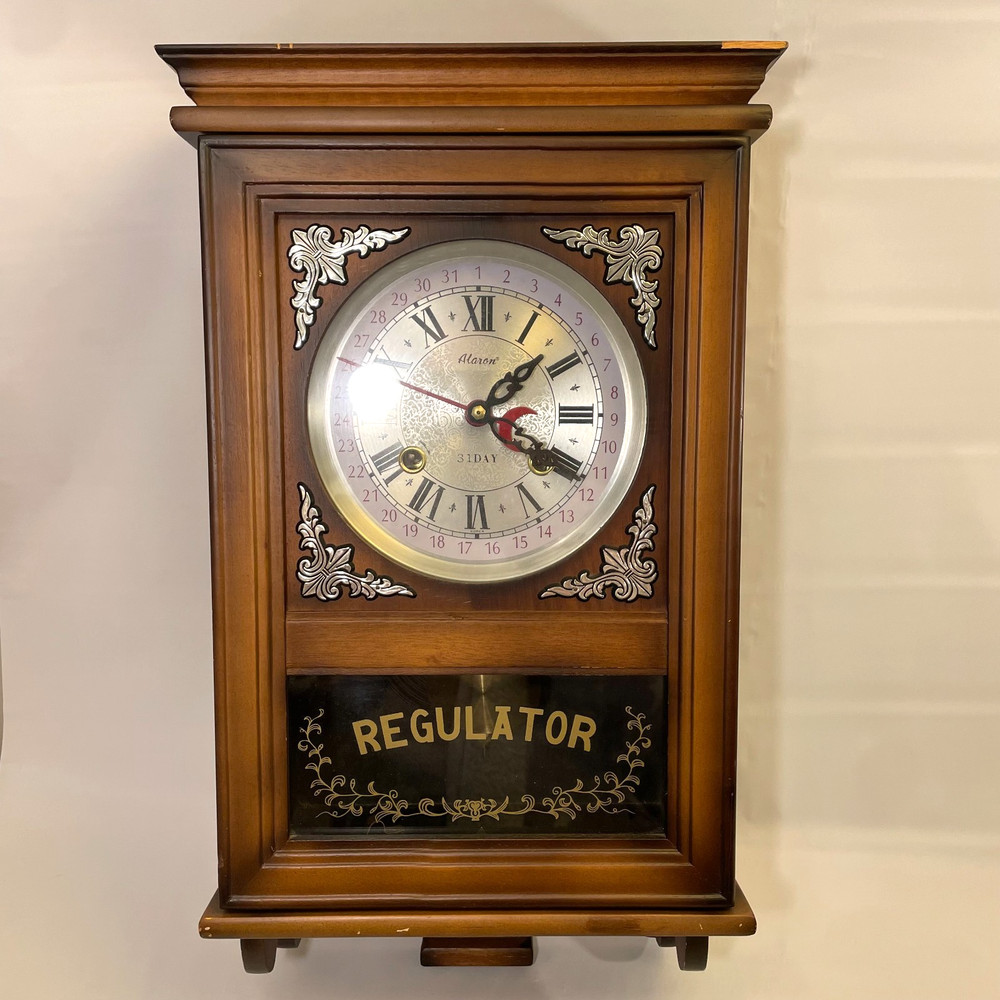 Vintage Rectangular Regulator Wooden Wall Clock with Chimes, Regal, Elegant