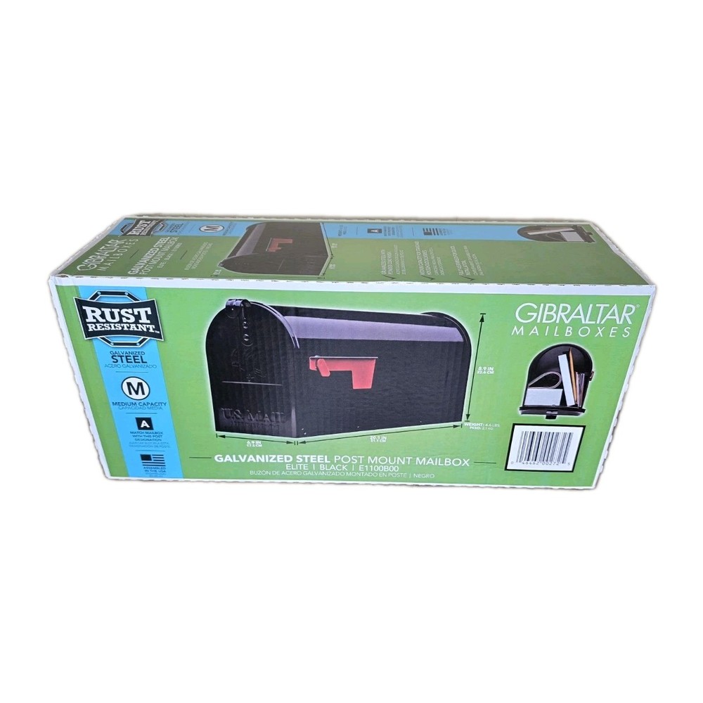 Gibraltar Mailbox Elite Medium, Steel, Post Mount Mailbox, Black, E1100B00 New