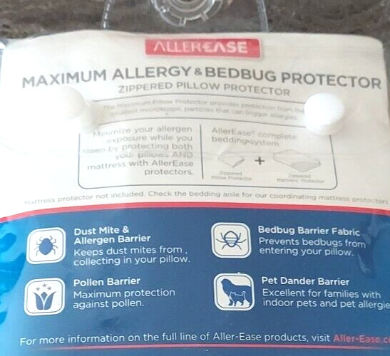Allerease Maximum Allergy Bedbug Zippered Pillow Protector - Standard Queen NEW