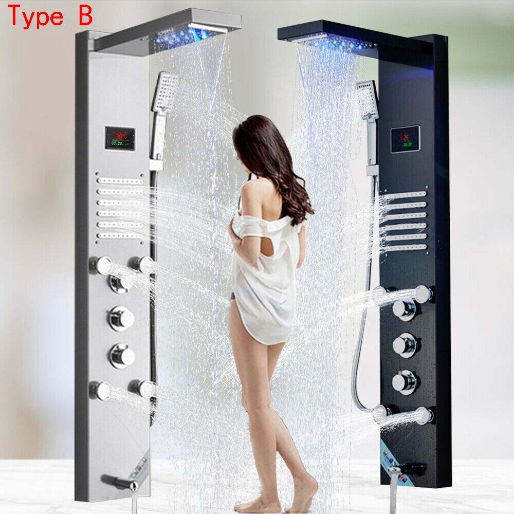 Shower Panel Tower Wall Mounted LED Rain Waterfall Massage Body System Mixer Tap