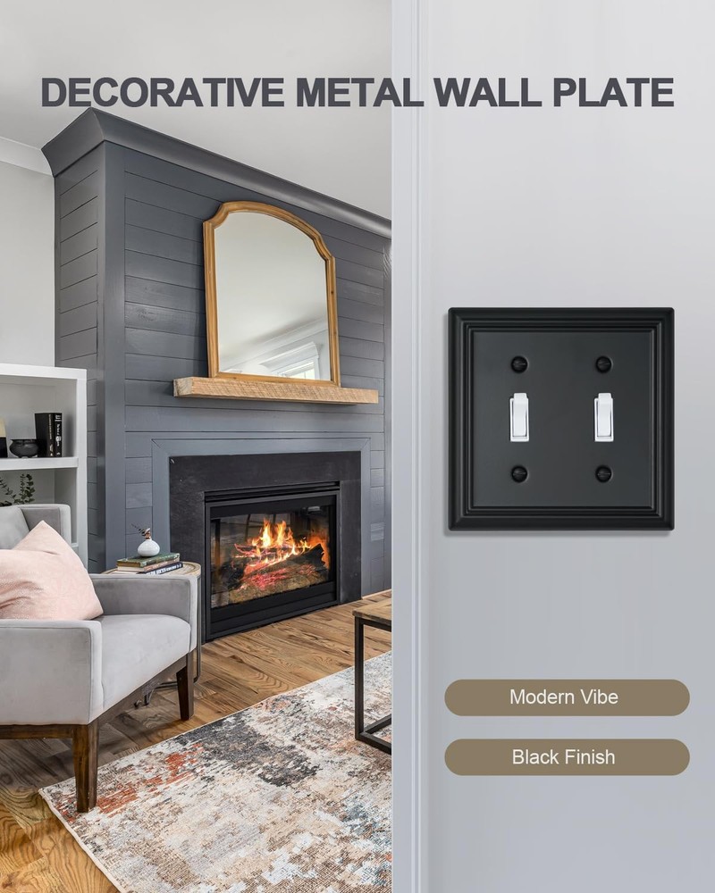 2-Pack Double Toggle Wall Plates, Durable Metal Light Switch Covers, Decorati...