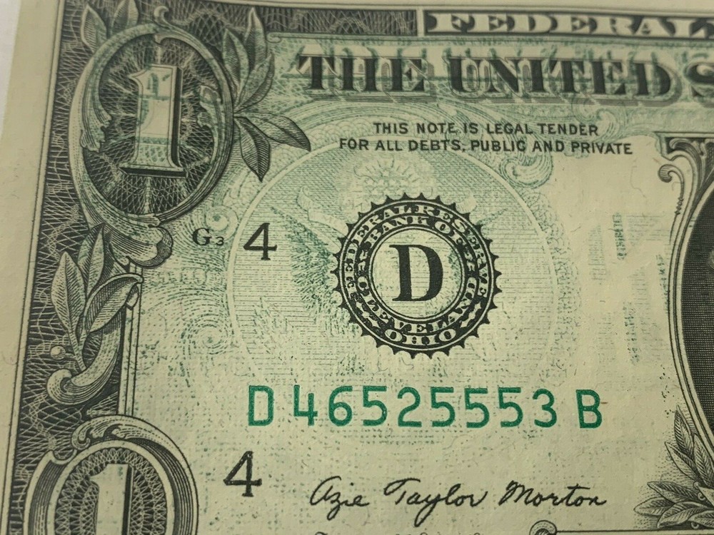 1977 $1 Wet Ink Transfer Offset Major Error One Dollar Uncirculated Note