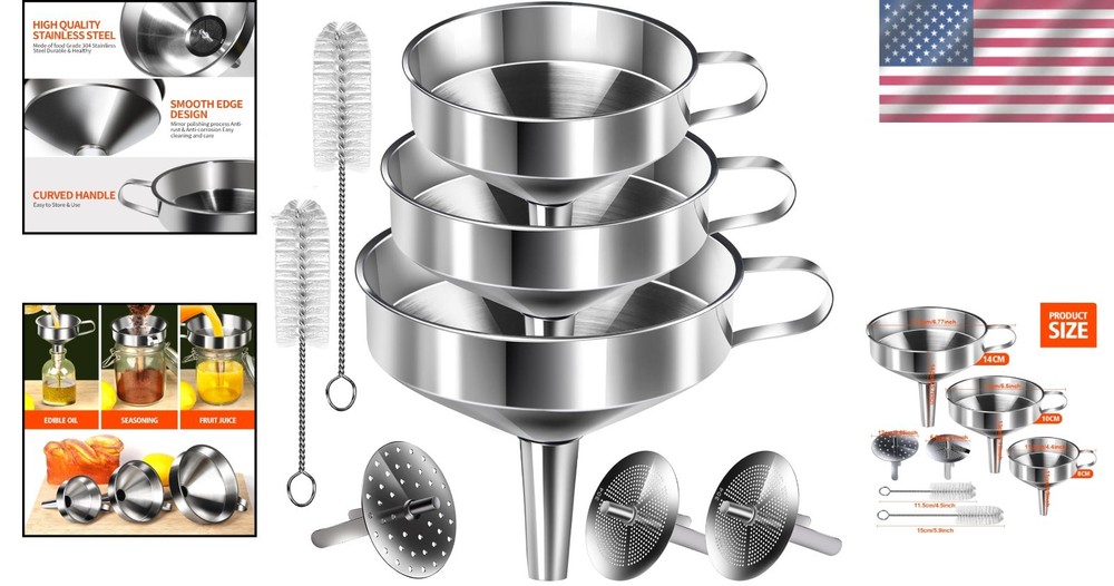Professional Quality Stainless Steel Funnel Trio – Essential Kitchen Tools