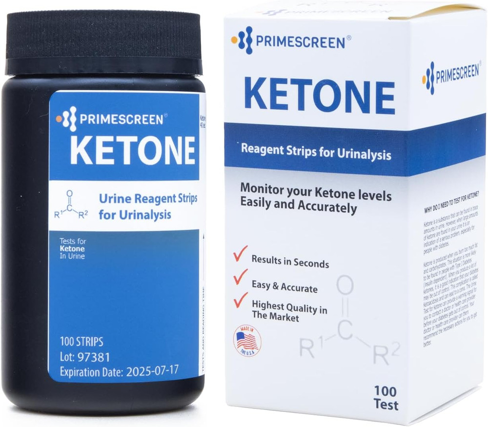 Prime Screen Ketone Test Strips: Testing Ketosis Based on Your Urine, 100 Keton