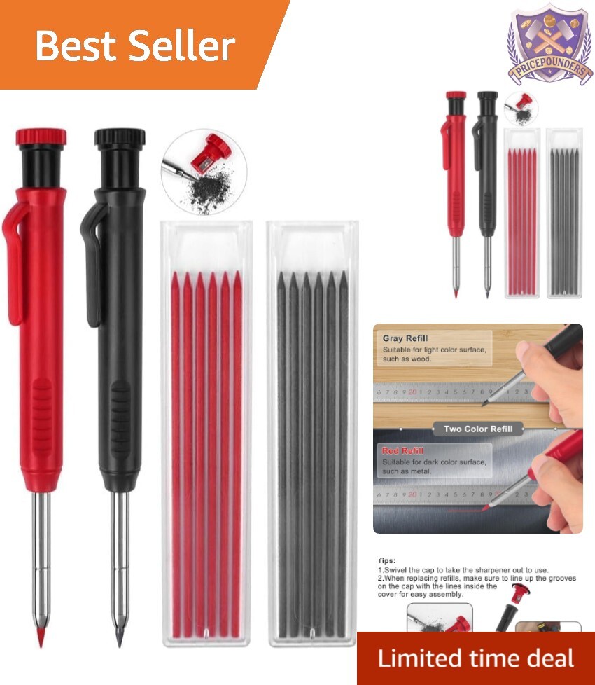 Precision Marking Pencils Set with Refillable Lead - For Architects & Carpenters