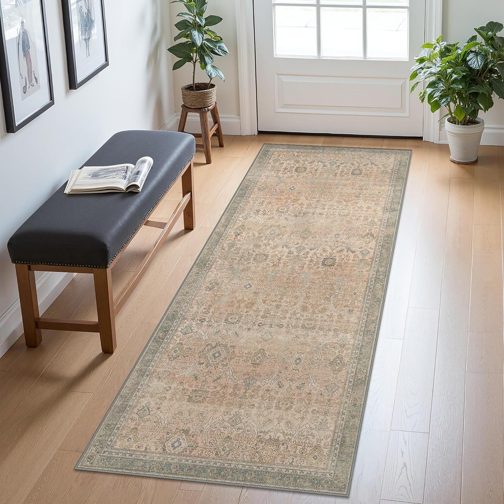 2x5 Runner Rug Machine Washable Boho 2' x 5' (Rectangular), Light Beige