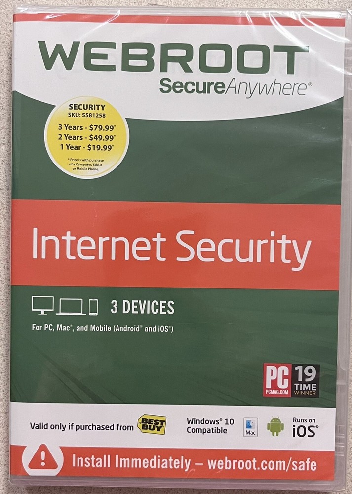 Webroot SecureAnywhere Internet Security 3 Devices Windows/Mac/Android SEALED