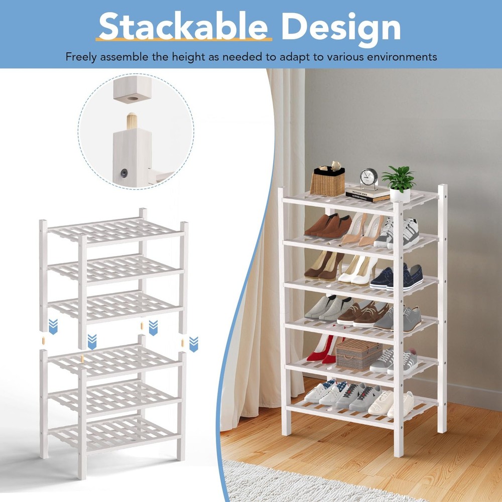 Small 6 Tier Bamboo Shoe Rack Storage Organizer,Multifunctional Free Standing...