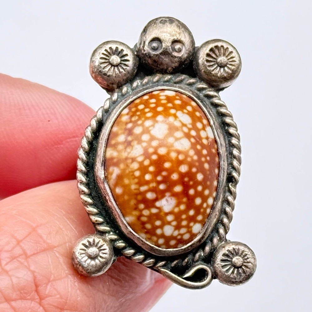 Vintage Navajo Native Turtle Shell Silver Ring Size 5.5