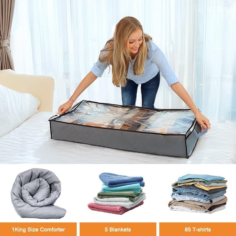 Under Bed Storage Containers 4 Pack 90L Foldable Organizer Bins Grey Color