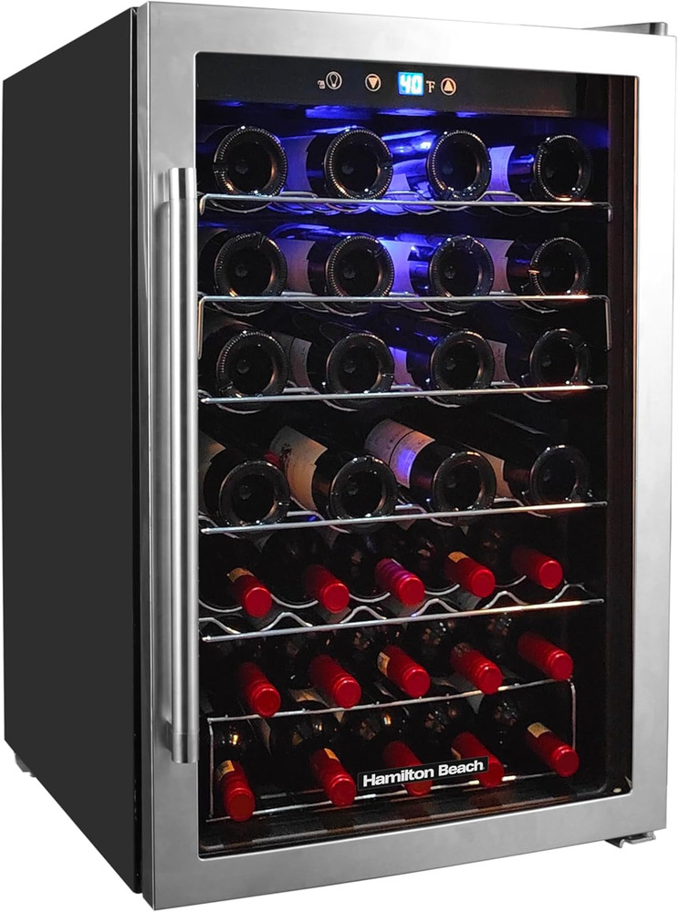 , 43-Bottle Wine Cooler Fridge Cellar with Curved Wire Shelves, Digital Control,