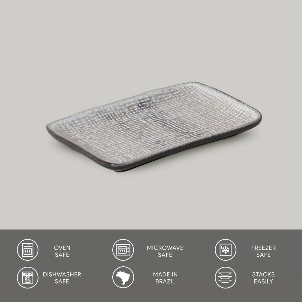 7.08 In. Dust Gray Stoneware Rectangular Platter Juta (Set of 4)
