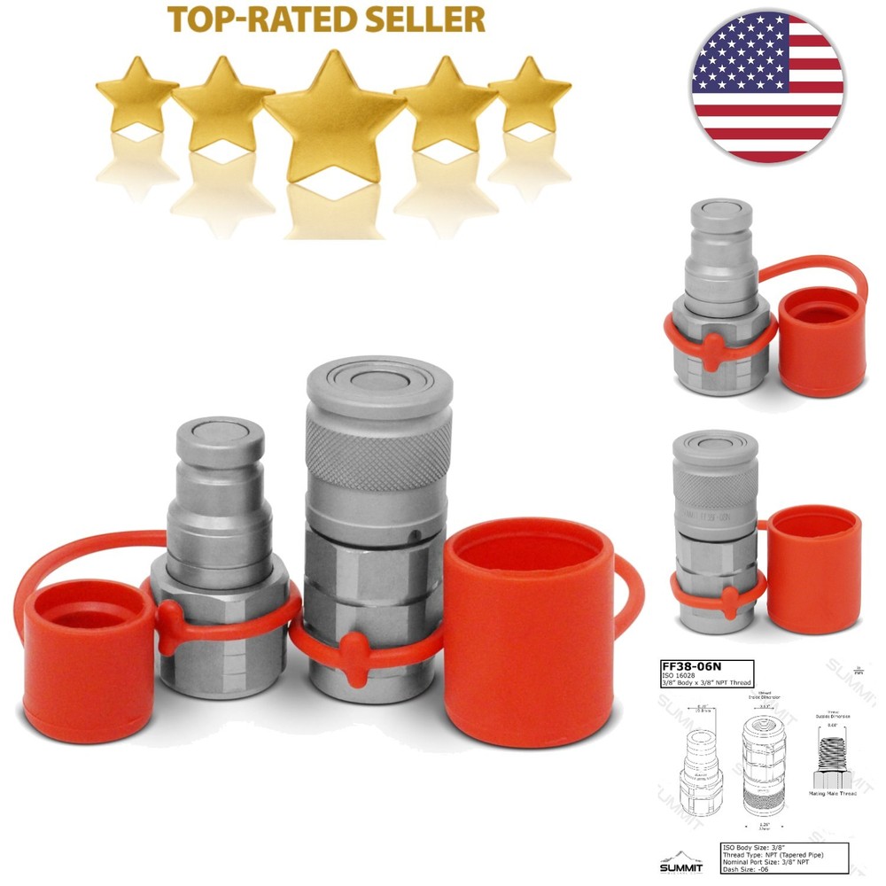 3/8" Hydraulic Quick Connect Coupler Set with Dust Caps