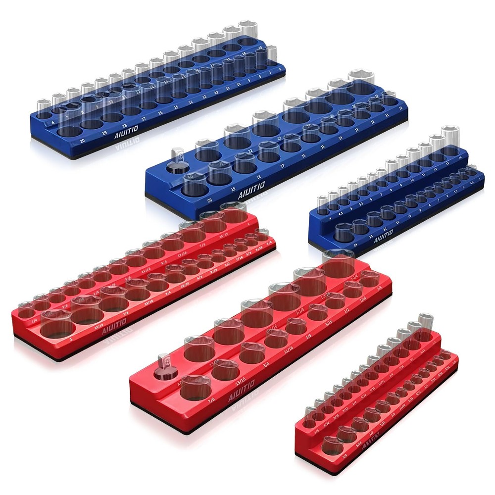 AIUITIO 6-Piece Magnetic Socket Organizer Set Magnetic Socket Holder Includes