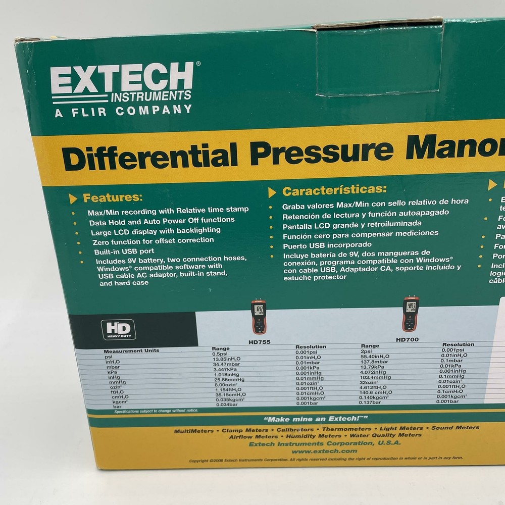 Extech HD750 Differential Pressure Manometer, 5PSI
