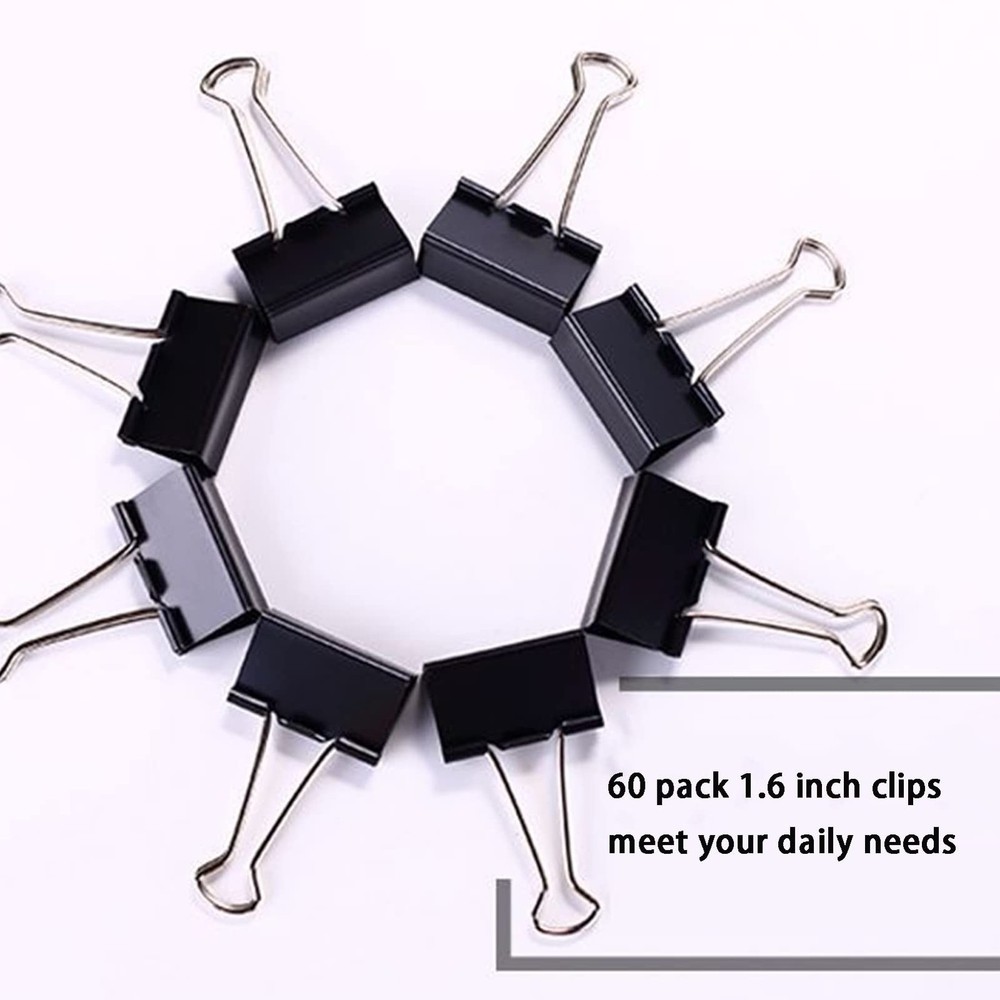 Medium Binder Clips 1.6 Inch (60 Pack), Large Binder Clips Medium Paper Clamp...
