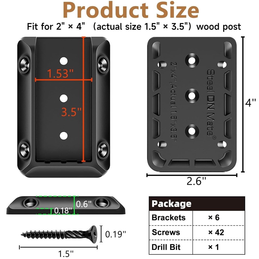Unique Drainage Brackets: 6 PCS 2x4 Deck Railing Connectors for Lasting Security
