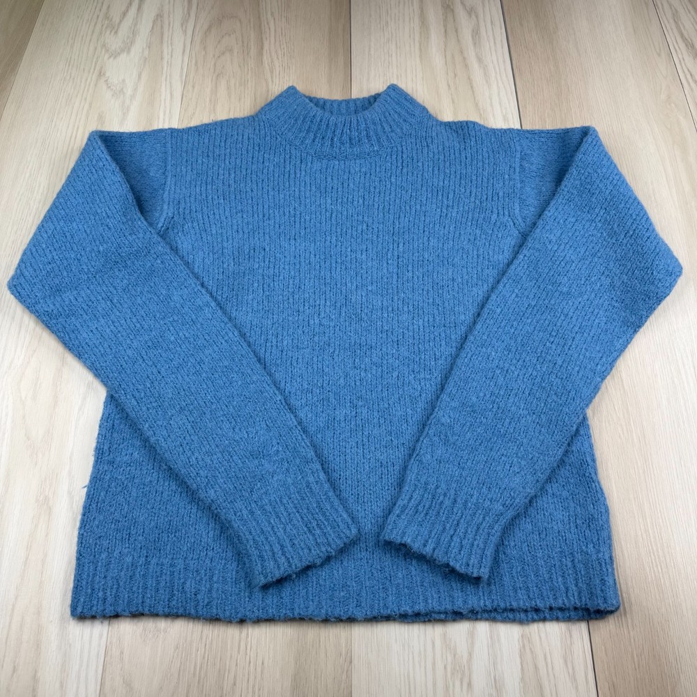 Tibi Womens Blue Mock Neck Long Sleeve Wool Blend Knit Pullover Sweater Size S