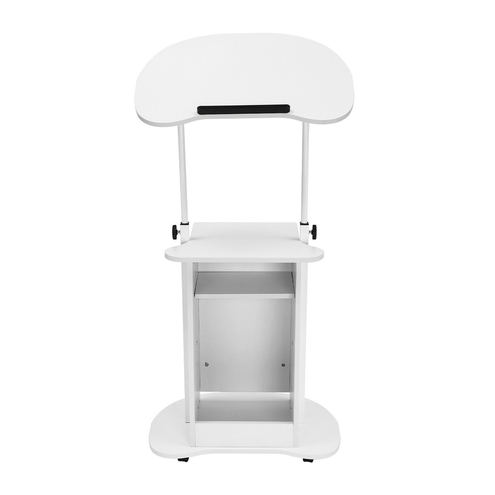 Rolling Lectern Podium Presentation Stand Church Pulpit w/ Storage Compartment