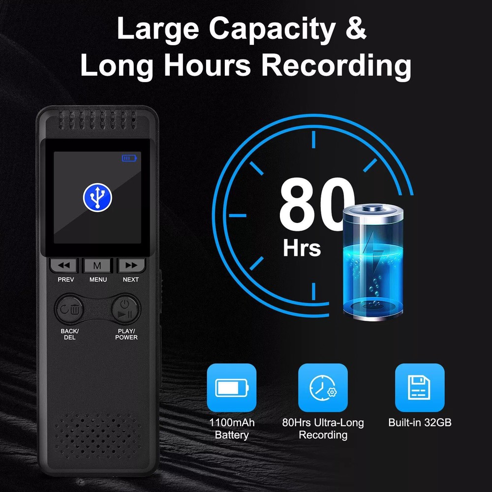 32GB Digital Voice Recorder Playback Device Lectures Activated Audio Recorders