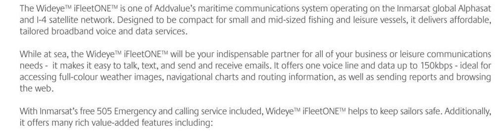 AddValue iFleetOne Maritime Communications System