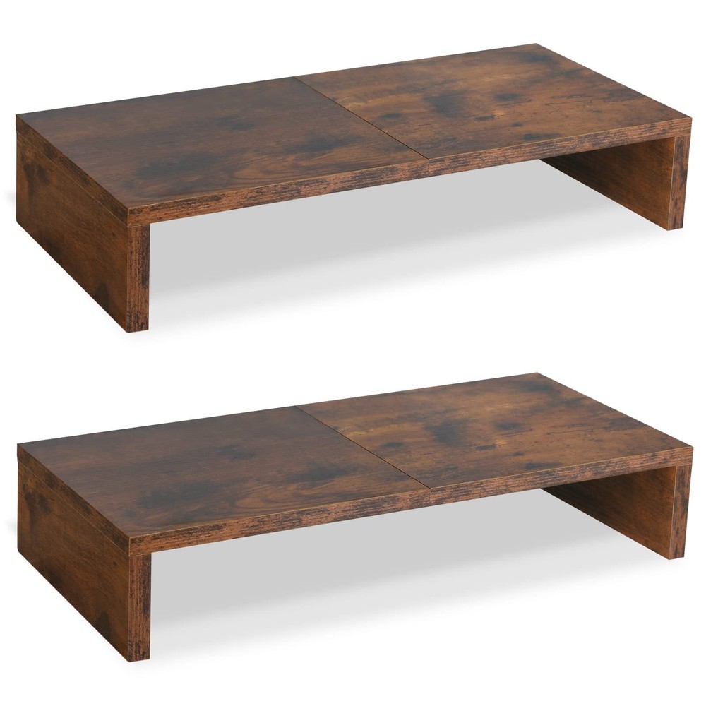 Monitor Stand Riser 20 inch Wooden Tabletop Shelf Storage Rustic Brown 2PCS