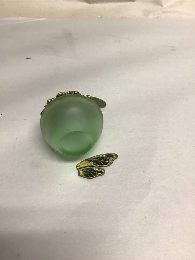 Dragonfly Empty Refillable Glass Perfume Bottle Green Beautiful 3” *READ*