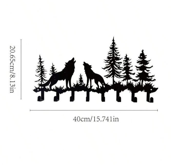 Rustic Wolf Design Key Hooks Wall Mounted Coat Rack Decor