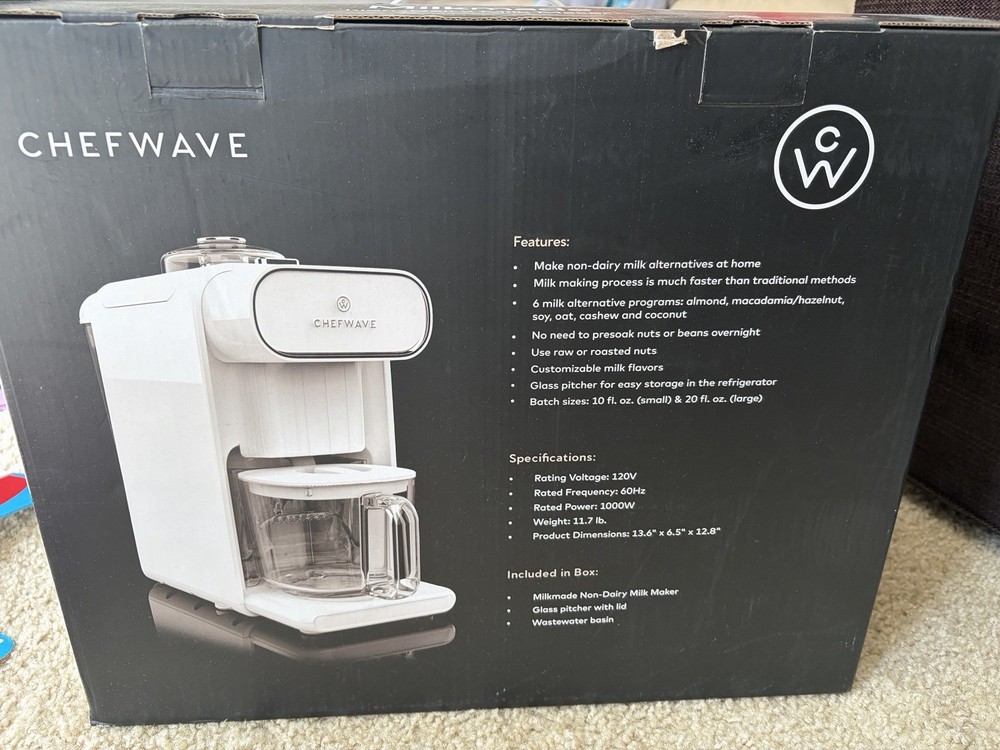 CHEFWAVE Milkmade Non-Dairy Milk Maker White 6 Programs Self-Cleaning