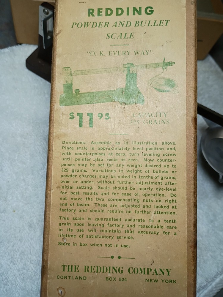 Vintage Redding Powder & Bullet Scale with box gun reloading