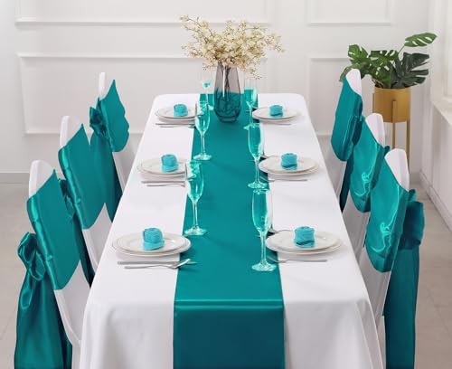 Pack Satin Table Runner x 108 Inch, Smooth Table Runners for Wedding 12 Teal