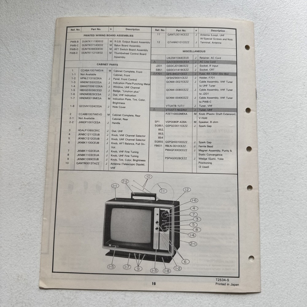 Sharp Electronics Color TV Model C1335 Preliminary Service Information