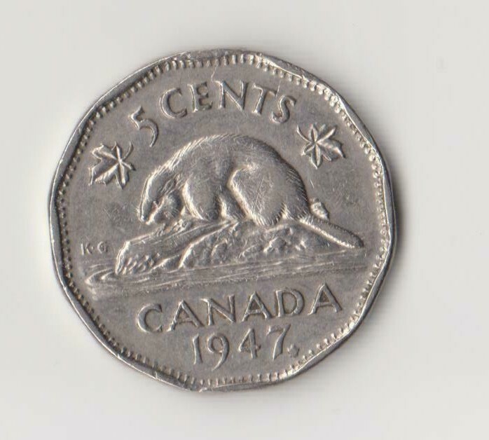 1947 ML CANADA NICKEL 5 CENTS