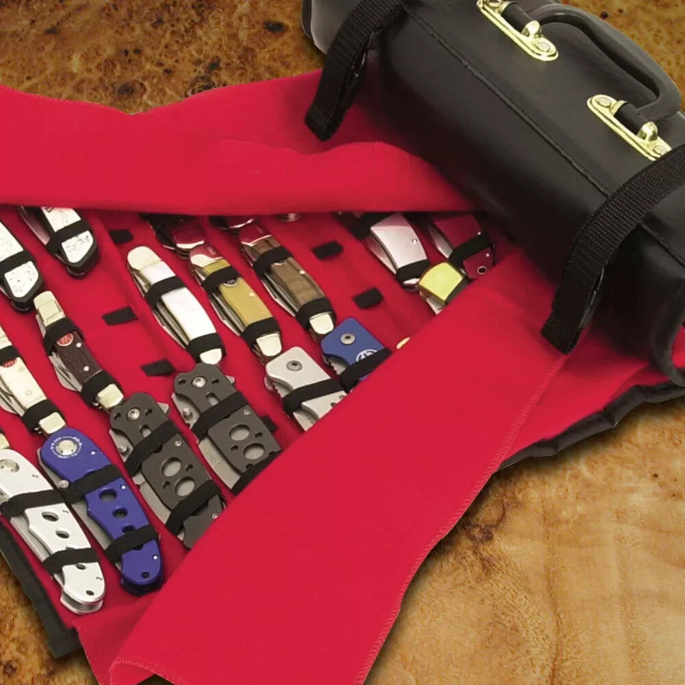 New Professional 50 Folding Pocket Knife Roll Storage Display Case w/Handle
